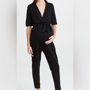 HATCH Black Wrap Front Maternity Jumpsuit‎ Belted Size M Short Sleeve Casual